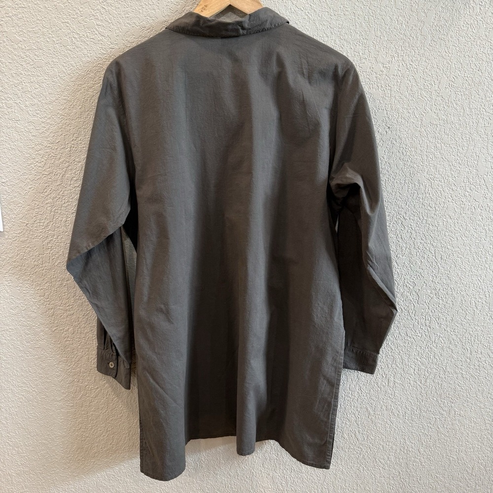 Eileen Fisher 100% Cotton Button Up Tunic Shirt Large Charcoal Gray - Picture 3 of 6